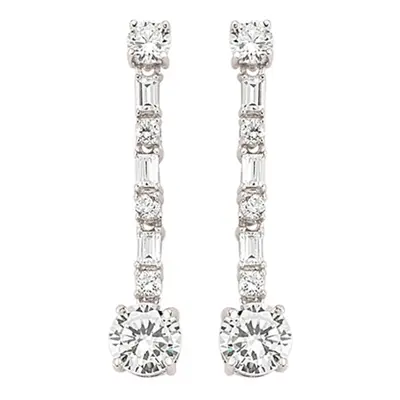 Jewelco London Ladies Sterling Silver Cubic Zirconia Column Drop Stud Earrings - GVE394