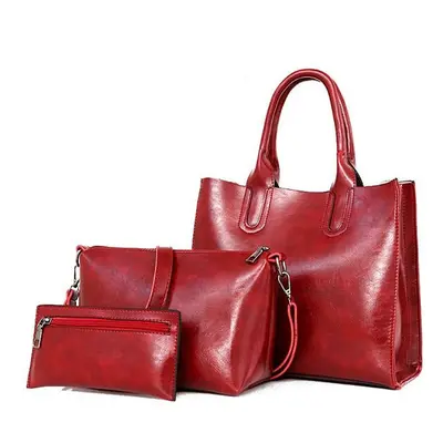 (Red) PCS Women Vintage Leisure Handbag Oil Wax Leather Crossbody Bag