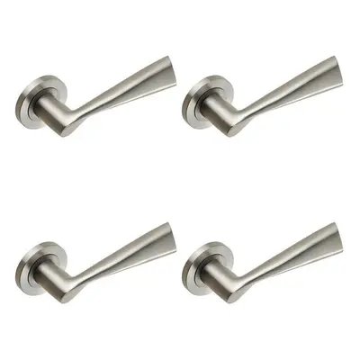 4x PAIR Angular Design Handle on Round Rose Concealed Fix Satin Stainless Steel