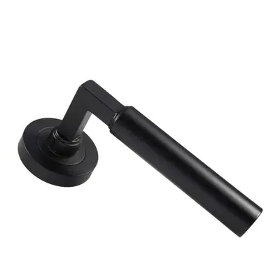 PAIR Straight Round Bar Handle on Round Rose Concealed Fix Matt Black