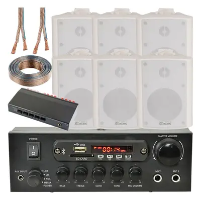 3 Zone Bluetooth Speaker Kit 6x 70W White Wall Mounted Home Bar Stereo Amplifier