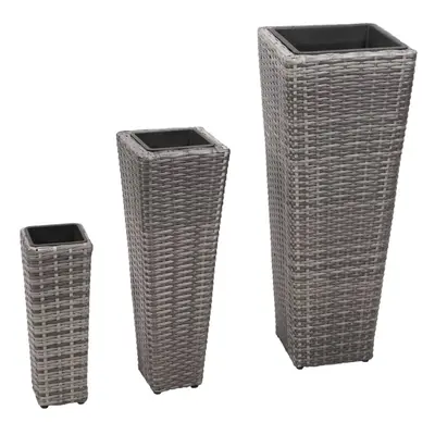 vidaXL 3x Garden Raised Beds Poly Rattan Grey Outdoor Flower Pot Planter Box