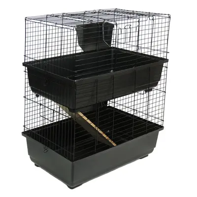 Little Friends Double Tier Rabbit Cage, 100cm, Blue/Black