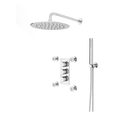 Nes Home Round Way Concealed Thermostatic Shower Mixer Valve, Head, Handset, Body Jets Set Chrom