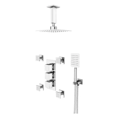 Nes Home Sqaure Way Concealed Shower Mixer Valve, Ceiling Shower Head, Handset, Body Jets Set Ch