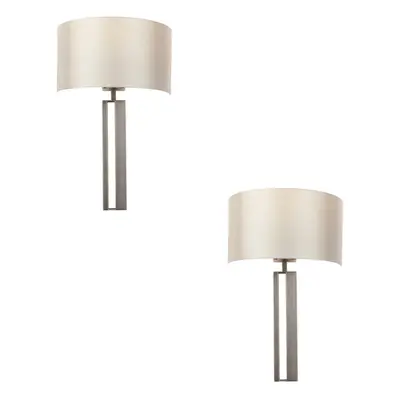 2 PACK Brushed Bronze Slotted Wall Light & Mink Satin Half Shade - Dimmable