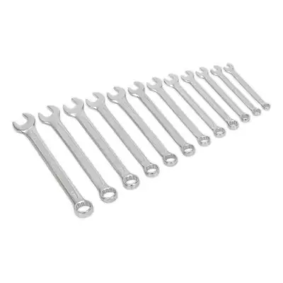 12pc Slim Handled Combination Spanner Set -12 Point Metric Ring Open Head Wrench