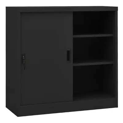 vidaXL Office Cabinet with Sliding Door Anthracite Steel Side Storage Cabinet