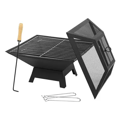 Square Outdoor Black Fire Pit Steel BBQ Patio Garden Camping Fire Pit