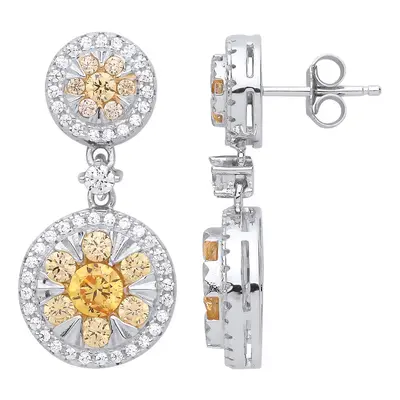 Jewelco London Ladies Sterling Silver Yellow Cubic Zirconia Sunshine Fire Stud Drop Earrings - G