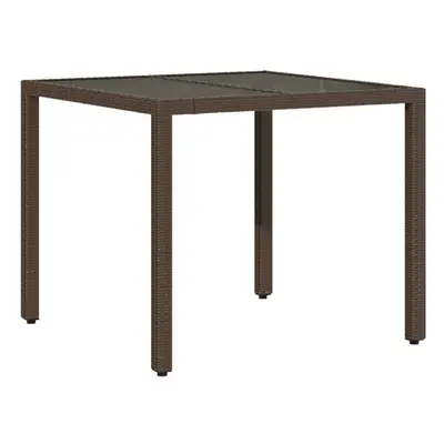 vidaXL Garden Table with Glass Top Outdoor Dining Table Brown Poly Rattan