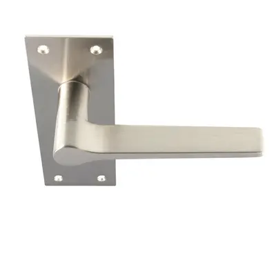 PAIR Flat Straight Handle on Slim Latch Backplate x 50mm Satin Nickel