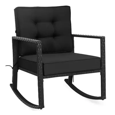 Outdoor Wicker Rocking Chair w/ Thickened Cushions & Armrest Black