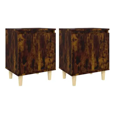 (smoked oak, 2) vidaXL 1/2x Bed Cabinet with Solid Wood Legs 40x30x50 cm Stand Multi Colors