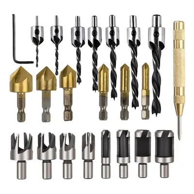 23Pcs Chamfer Countersink Drill Bit Set 6Pcs Hexagon Flute Countersink 7Pcs Three Pointed Counte