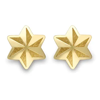 Jewelco London 9ct Yellow Gold Fluted Satin Brushed Twinkle Star Stud Earrings 8mm - SENR02880