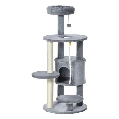 PawHut Cat Tree Tower Activity Center with Hanging Ball Toy Teasing Rope 112cm