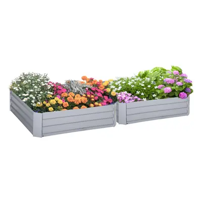 Outsunny Set of Raised Garden Bed Galvanised Planter Box Grey