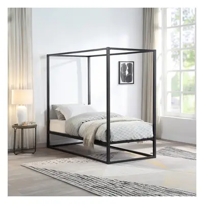 (Single x 190cm, No Mattress) ASHWELL MODERN FOUR POSTER BLACK METAL BED FRAME