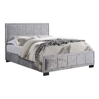 Grey Double Bed Frame Birlea Hannover Steel Crushed Velvet Fabric 135cm 4ft6