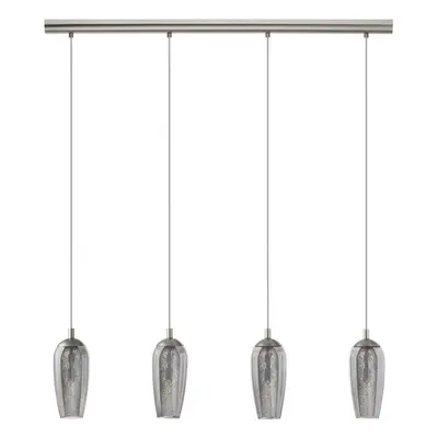 Pendant Light Satin Nickel Shade Black Clear Smoked Glass Granilla Bulb G9 4x3W