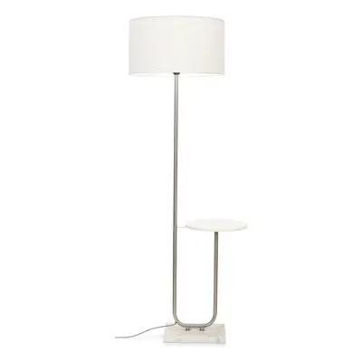 ValueLights Tavel Brushed Chrome Floor Lamp with Table with Large White Reni Shade