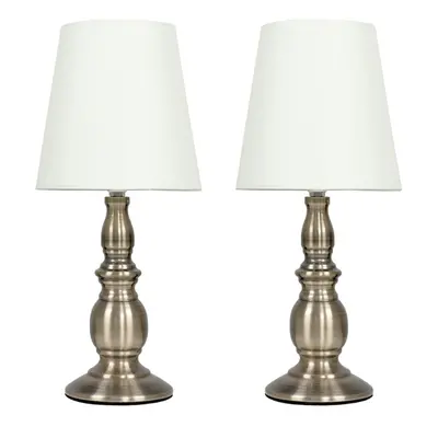 Pair of - Vintage Traditional Antique Brassed Touch Table Lamps with a Cream Shade