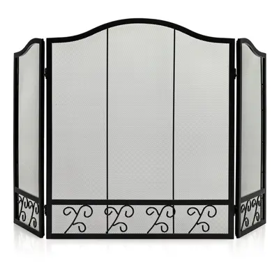 3-Panel Fireplace Screen Folding Safety Fence with Exquisite Patterns