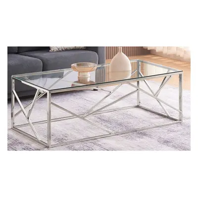 (Silver) Glass and Metal Rectangular Coffee Table In Gold Or Silver