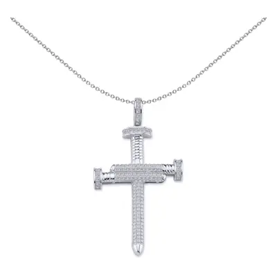 Jewelco London Unisex Sterling Silver Cubic Zirconia Screw Nails Cross Pendant Necklace inch - G