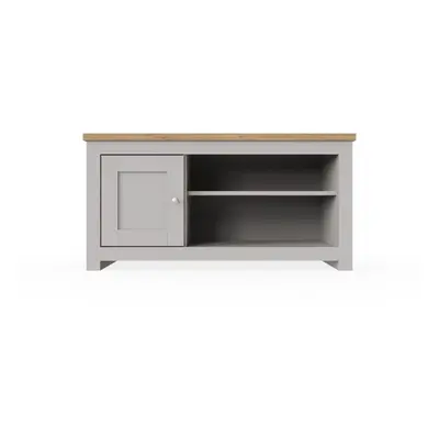 Lisbon TV Unit Stand Media Door and Open Shelf Light Grey