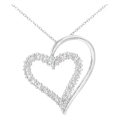 Jewelco London 9ct White Gold Round 5pts Diamond Heart Pendant Necklace inch 46cm - PP0AXL3175W