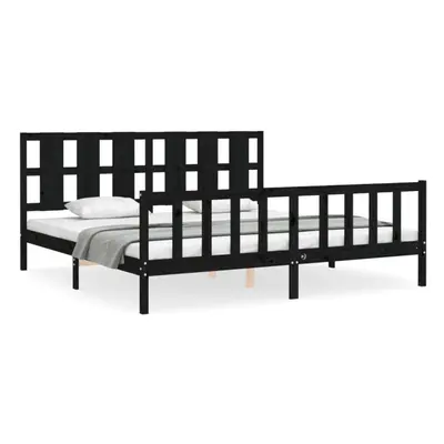 (black, x cm) vidaXL Bed Frame Bed Base Wooden Bed with Headboard Black King Size Solid Wood