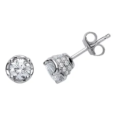 Jewelco London Ladies Sterling Silver Cubic Zirconia Crown Stud Earrings - GVE434