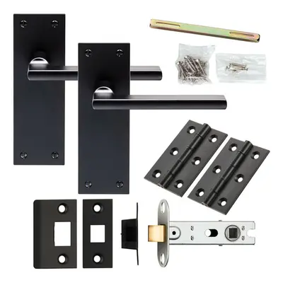 Door Handle & Latch Pack Matt Black Straight Flat Bar Lever Slim Backplate