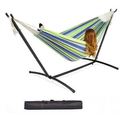 Garden Single Cotton Hammock Outdoor Swing with Space Saving Metal Stand Frame