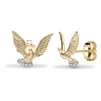 Jewelco London Solid 9ct Yellow Gold Pave Set Round H I1 0.03ct Diamond Turtle Dove Stud Earring