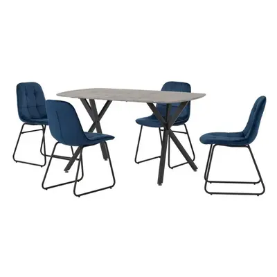 (Sapphire Blue Velvet) Athens Concrete Effect/Black Rectangular Dining Set with Lukas Chairs - T