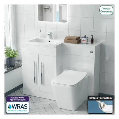 Elora White mm LH L-Shape Basin Vanity Unit WC BTW Rimless Toilet