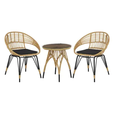 Bistro Set with Cushion PELLARO PE Rattan Black