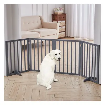 (4 Panels) Wooden Dog Gate Pet Fence Safety Barrier Divider Freestanding