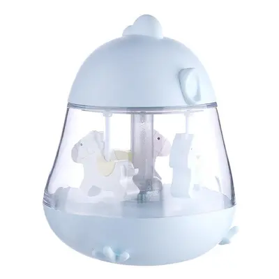 (Blue) Carousel Music Box Color Change Cartoon Carousel Music Night Light Clockwork Touch Chick 