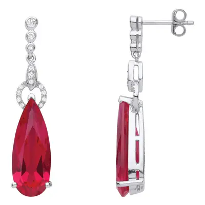 Jewelco London Ladies Rhodium Plated Sterling Silver Red Pear CZ Torpedo Droplet Cluster Drop Ea