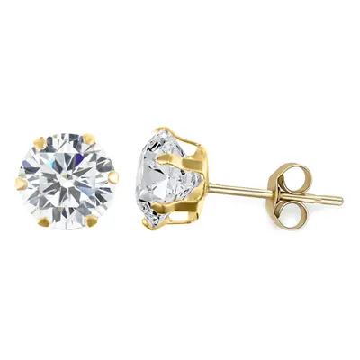 Jewelco London 9ct Yellow Gold White Round Brilliant Cubic Zirconia Claw Solitaire Stud Earrings