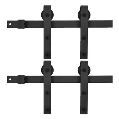 Â vidaXL 2x Sliding Door Hardware Kits Steel Black Rail Frame Barn Track Hanger