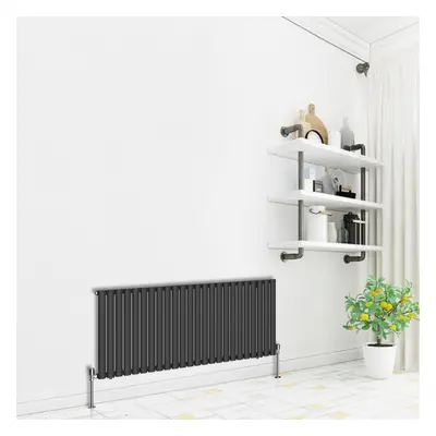 (Horizontal 600x1416mm - Single) NRG Premium Black Radiator Oval Column Designer Central Heating