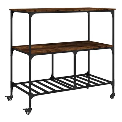 vidaXL Kitchen Trolley Rolling Cart Storage Cart Smoked Oak Engineered Wood