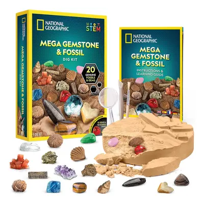 Mega Fossil and Gemstone Dig Kit - Excavate Real Fossils and Gems, Science Kit for Kids, Rock Di