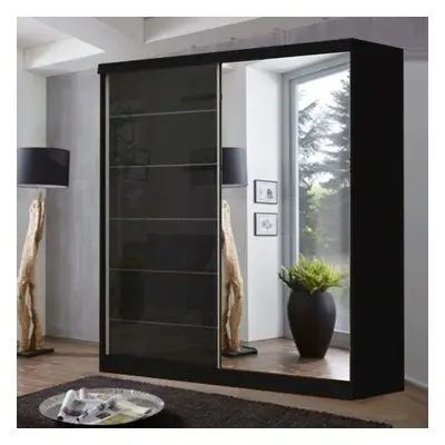 (Black, 200) MN FURNITURE Zurich HighGloss Sliding Wardrobe