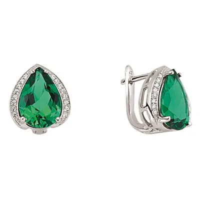 Jewelco London Ladies Sterling Silver Emerald-Green Pear Cubic Zirconia Tears of Joy Drop Earrin